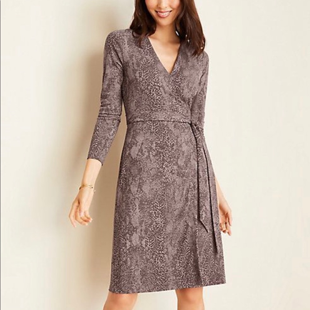 Ann Taylor Brown Snakeskin Wrap Dress Size 0P